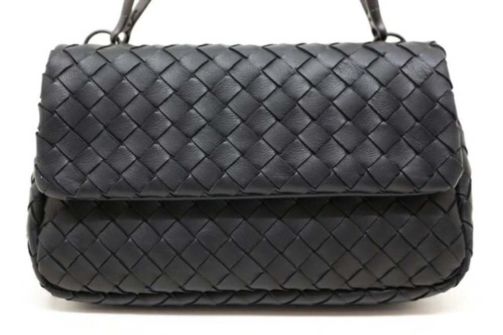 BOTTEGA VENETA Chain Shoulder Bag Black Leather Intrecciato Intrecciomirage